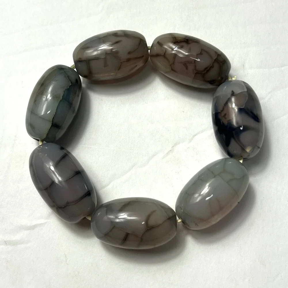 Chunky Dragon Vein Agate Stretch Bracelet Natural Stone Beads Gemstone‎ Jewelry
